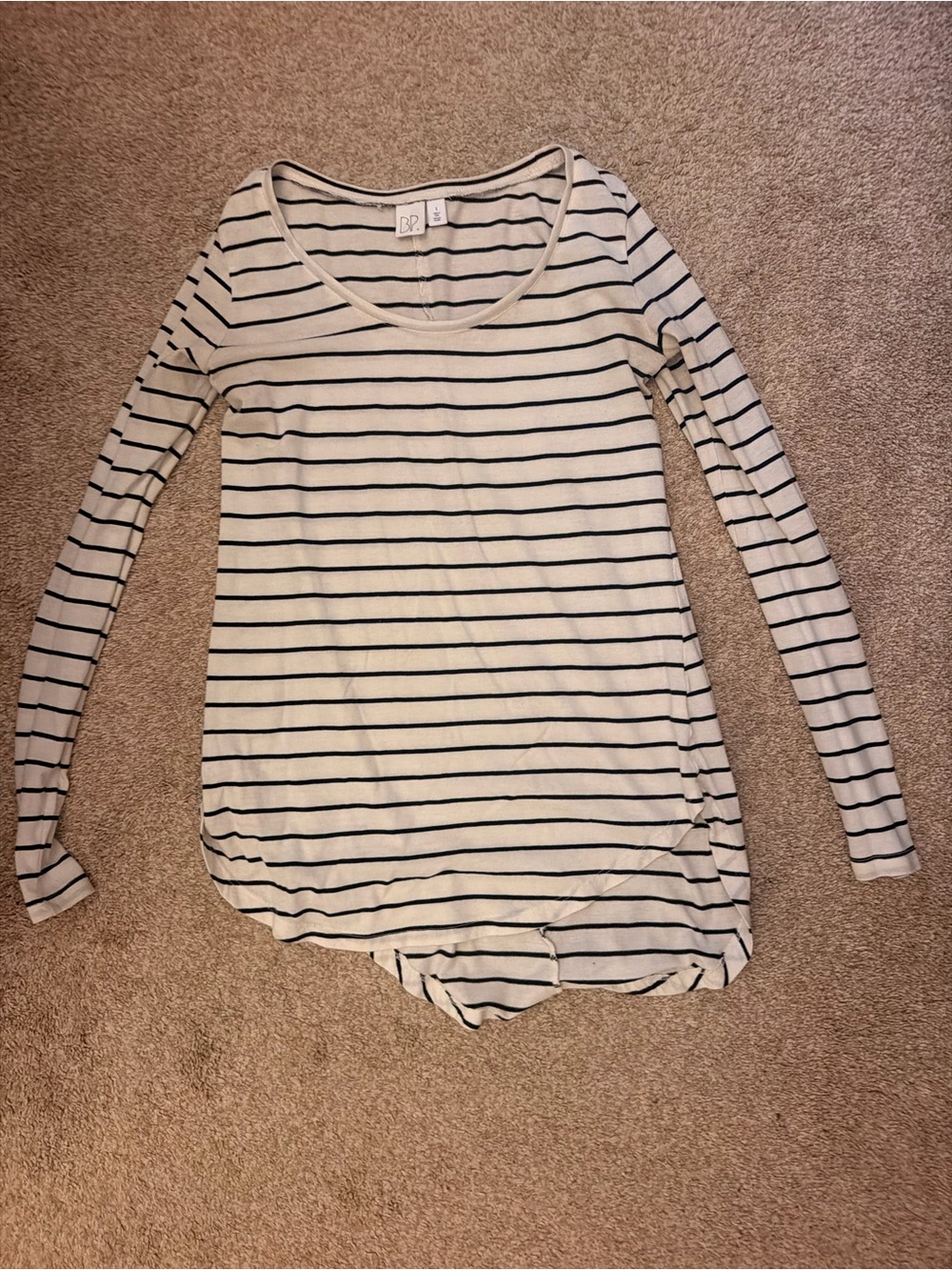 bp Striped Scoop Neck Long-Sleeve Top in Cream and Black